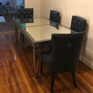 MIRRORED DINNING SET WITH 4 UPHOLSTERED CHAIRS